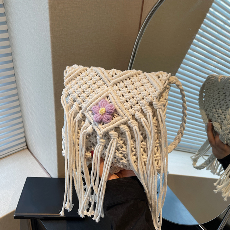 Crochet Bag Raffia - ฤดูร้อนกระเป๋าผู้หญิง Handmade พู่กระเป๋าชายหาดทอกระเป๋าถือวันหยุดไหล่กระเป๋า Crossbody