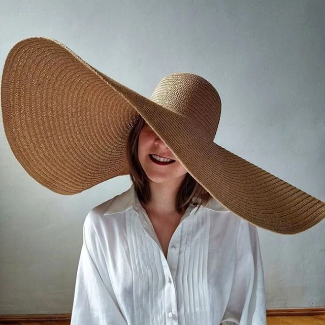 Hat Floppy Wide - ชายหาดขนาดใหญ่หมวกฟางสําหรับผู้หญิงฟลอปปี้ขนาดใหญ่พิเศษ Sun Visor หมวกปีกกว้างฤดูร้อน Roll Up
