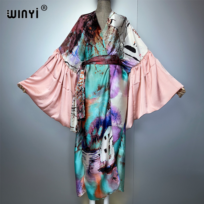 Cover Up Kaftan - WINYI ฤดูร้อนชุดกิโมโนปาร์ตี้ชุดชายหาดชุดว่ายน้ําปกคลุมแอฟริกาผู้หญิงหลวมพัฟ (ed) แขนเสื้อสเวตเตอร์ถัก boho วันหยุด