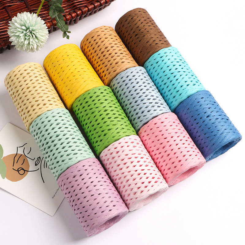 Crochet Bag Raffia - 150M ธรรมชาติ Raffia ฟางเส้นด้ายสําหรับถักโครเชต์กระดาษเส้นด้ายกระดาษที่เป็นมิตรเส้นด้าย DIY Handmade
