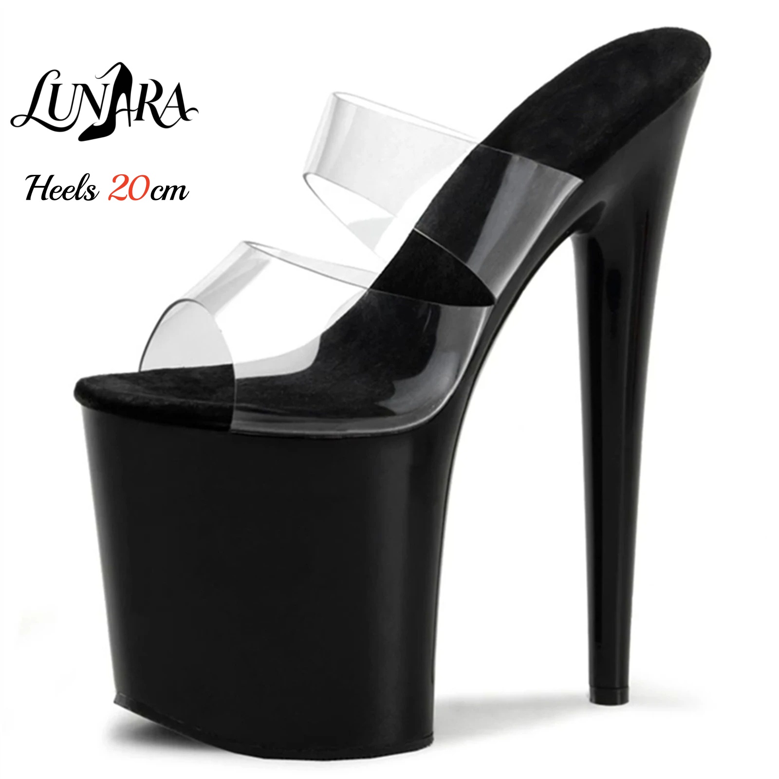 Sandal Strappy Heeled - รองเท้าส้นสูงแบบสไลด์พลาสติกใส PVC ขนาด 20 ซม. สายรัดแบบรัดข้อเท้า