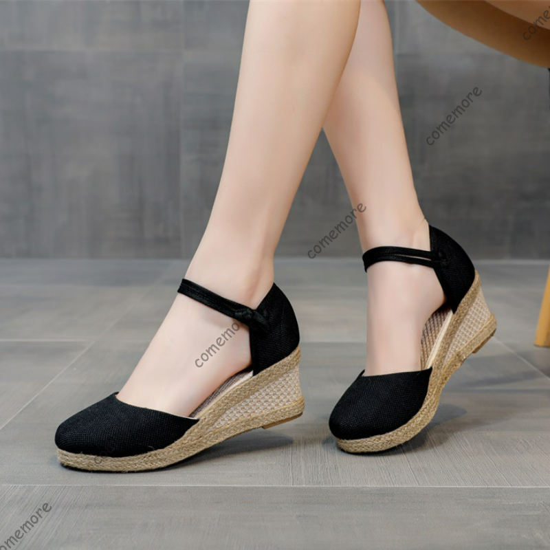 Wedge Espadrille Women - Comemore รองเท้าแตะส้นสูงรองเท้าฤดูร้อน 2025 ใหม่สุภาพสตรีรองเท้าสบายๆปั๊มรอบ Toe รองเท้า