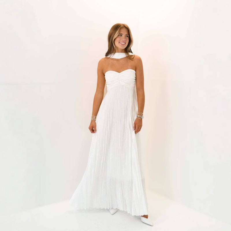 Maxi Dress Halter - ชุดเดรสสำหรับแขกในงานแต่งงาน ชุดเดรสยาวสำหรับงานปาร์ตี้หรูหรา คอวี แขนกุด ชุดเดรสยาวแบบผูกคอ เอวสูง