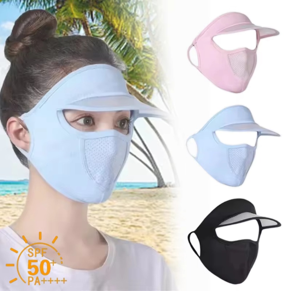 Headband Summer Knit - หน้ากากผ้าไหมน้ำแข็งสำหรับปั่นจักรยานกลางแจ้ง ป้องกันรังสียูวี ระบายอากาศได้ดี พร้อมปีกป้องกัน แห้งเร็ว มีสายคล้องหู