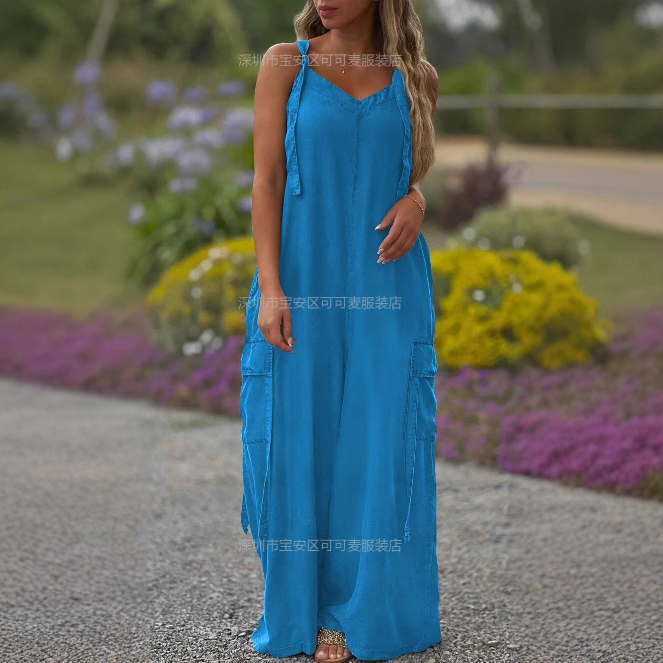 Jumpsuit Linen Relaxed - จั๊มสูทฤดูร้อนทรงหลวม ผ้าลินินลำลอง ขากว้าง สวมใส่สบาย เหมาะกับชายหาด สไตล์โบฮีเมียน