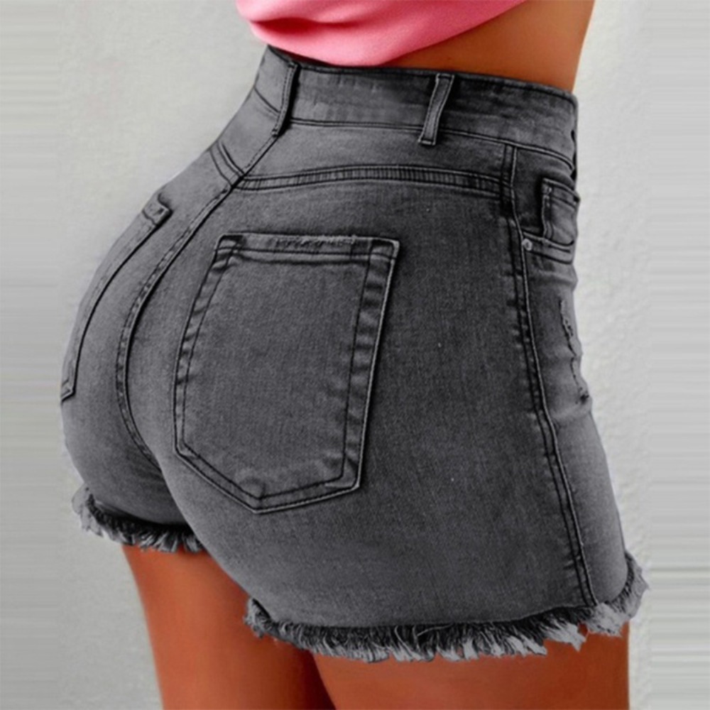 Shorts Denim Frayed - กางเกงยีนส์ขาสั้นเอวสูงสำหรับผู้หญิง - ขาดเซอร์ๆ แต่งชายรุ่ย ยืดหยุ่น ใส่สบาย