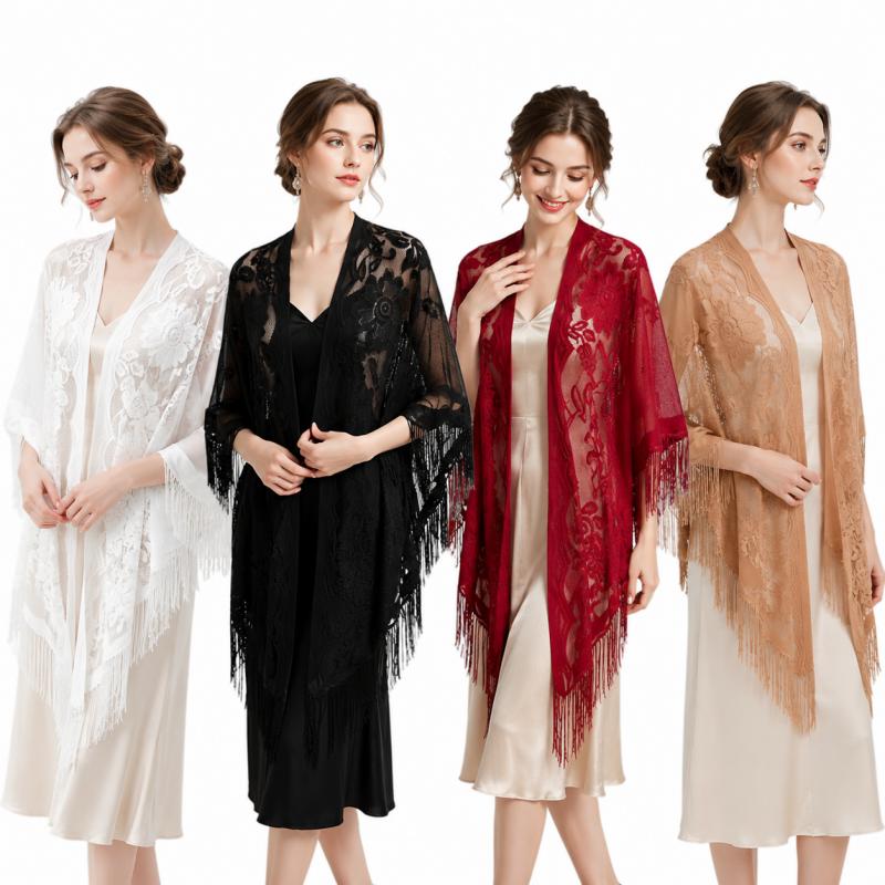 Kimono Sheer Floral - ผ้าคลุมไหล่ลูกไม้ลายดอกไม้สำหรับผู้หญิง ผ้าพันคอปักลายพร้อมชายครุย ผ้าคลุมกิโมโนบางเบา ผ้าคลุมไหล่สำหรับฤดูร้อน ผ้าคลุมชายหาด ผ้าคลุมสำหรับงานปาร์ตี้ตอนเย็น