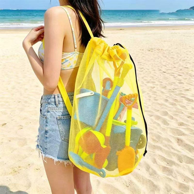 Tote Bag Beach - กระเป๋าเก็บของชายหาดแบบตาข่ายพกพาขนาดใหญ่ ระบายอากาศได้ พับเก็บได้ 1 ชิ้น สำหรับเด็ก