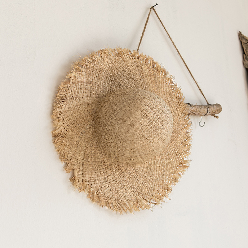 Hat Floppy Wide - หมวกสานฟางราฟเฟียสำหรับผู้หญิง ปีกกว้าง แฟชั่น ทรงโดม ป้องกันแสงแดด เหมาะสำหรับวันหยุดพักผ่อนริมชายหาด