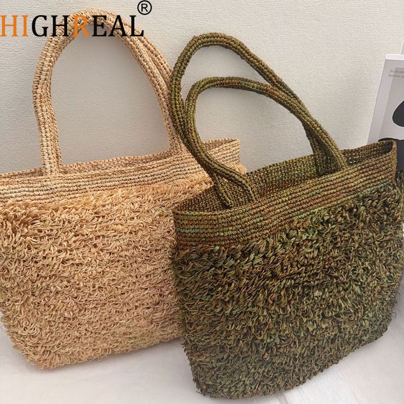Crochet Bag Raffia - กระเป๋าฟางราฟเฟียสุดหรู สไตล์โบฮีเมียน กระเป๋าสะพายทอมือ กระเป๋าชายหาดสำหรับผู้หญิง กระเป๋าถือและกระเป๋าสะพายไหล่ กระเป๋าโครเชต์แบบใหม่