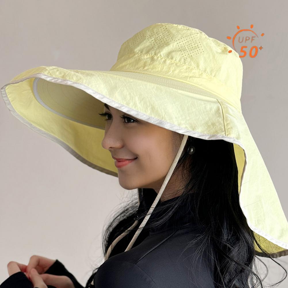 Hat Floppy Wide - หมวกกันแดดสำหรับผู้หญิงพร้อมแผ่นปิดคอ หมวกปีกกว้าง หมวกป้องกันรังสียูวีระบายอากาศได้ สำหรับการเดินป่ากลางแจ้ง ตั้งแคมป์ ทำสวน