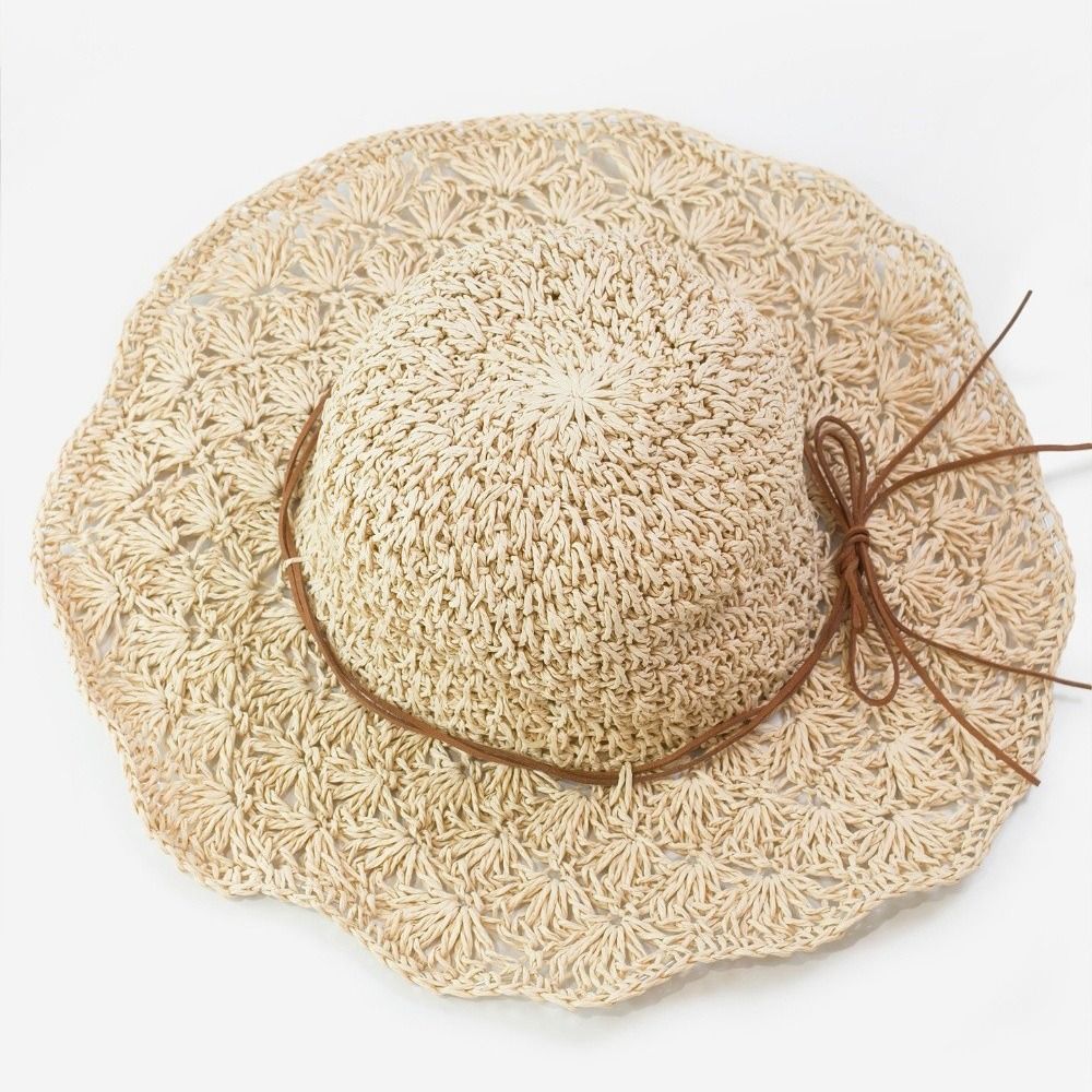 Hat Floppy Wide - หมวกสานโครเชต์ปีกกว้างพับได้ ป้องกันรังสียูวี ระบายอากาศดี หมวกฟลอปปี้สานสำหรับฤดูร้อน เหมาะสำหรับผู้หญิง