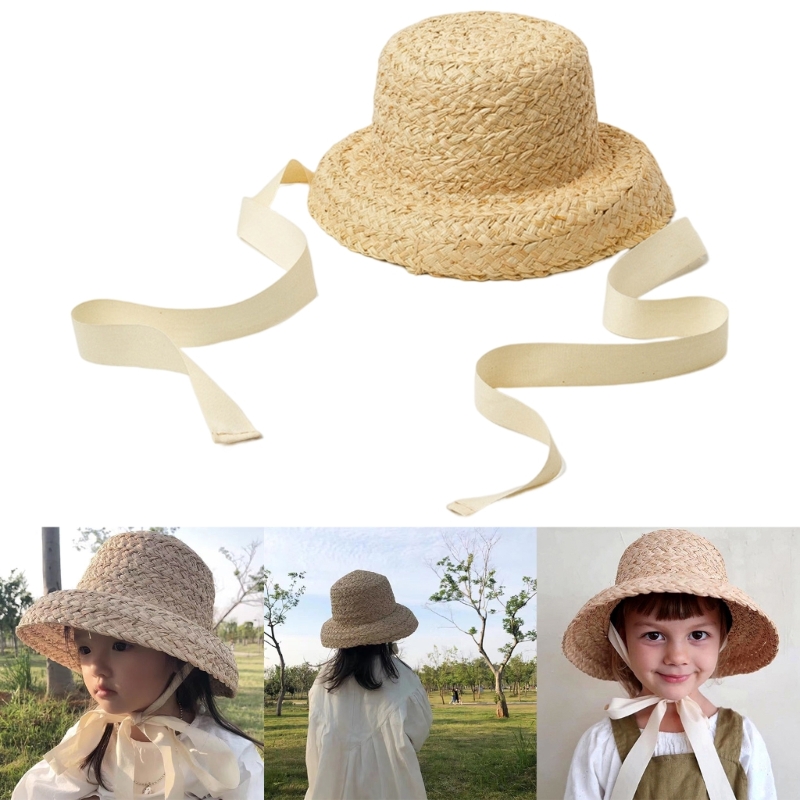 Hat Floppy Wide - หมวกฟางถักมือสำหรับเด็กผู้หญิงหมวกปีกกว้างหมวกฟลอปปี้หมวกแก๊ปใส่ตกปลา QX2D วันหยุด