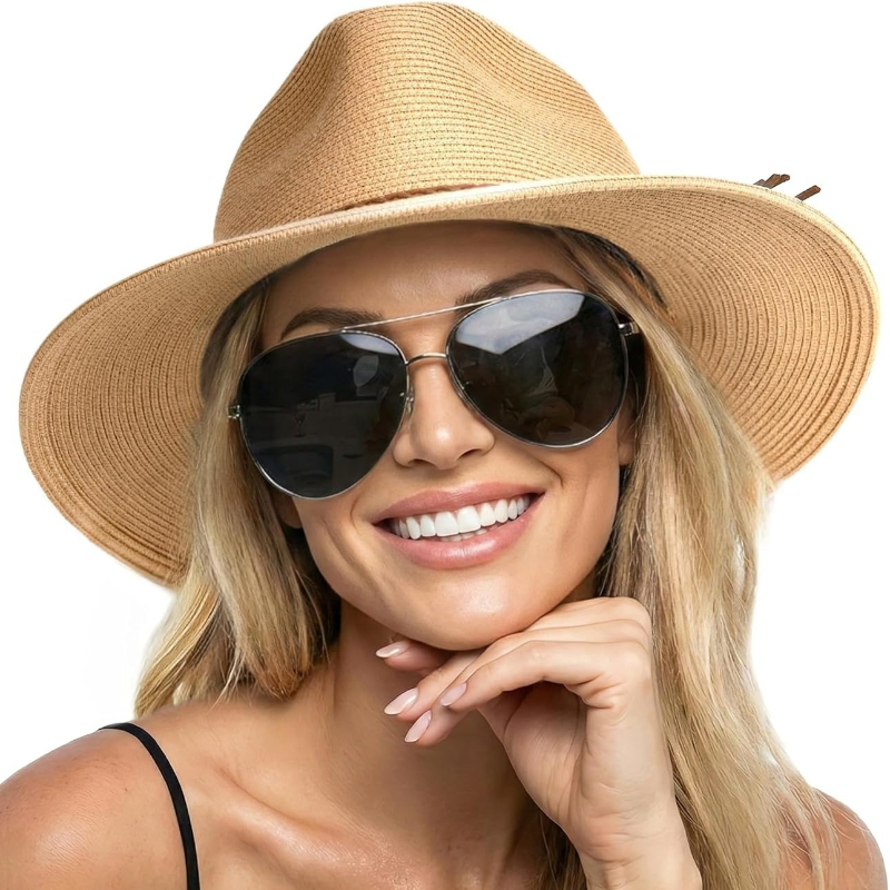 Hat Floppy Wide - หมวกสานปีกกว้างสำหรับฤดูร้อน 1 ชิ้น สำหรับผู้หญิง ป้องกันแสงแดด UPF