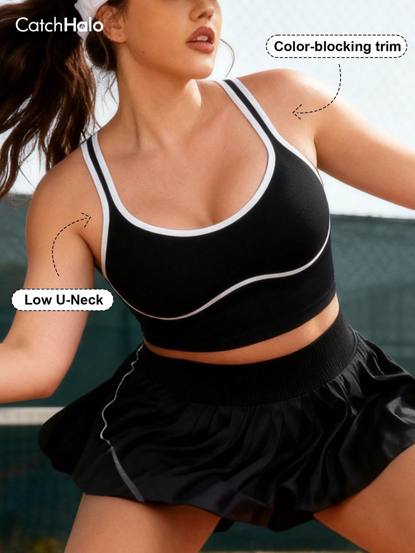 Crop Top Crochet - เสื้อชั้นในไร้ตะเข็บสำหรับผู้หญิงไซส์ใหญ่ แต่งขอบตัดกัน ทรงรัดรูป ระบายอากาศได้ดี เหมาะสำหรับโยคะ ฟิตเนส