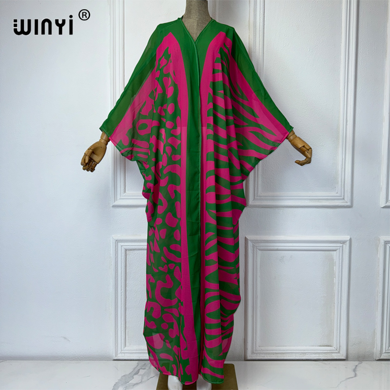 Cover Up Kaftan - WINYI Africa ชุดกิโมโนลายโบฮีเมียนสำหรับผู้หญิง เสื้อคลุมหลวม ชุดชายหาด คาฟตัน