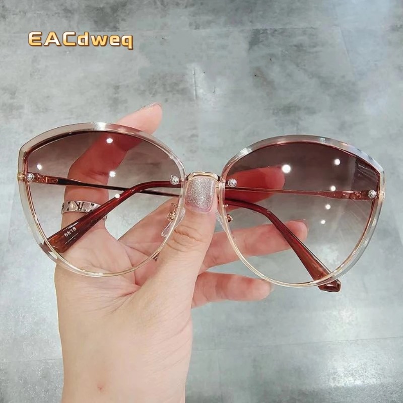 Sunglasses Cat Eye - แว่นกันแดดทรงรีไร้กรอบคุณภาพสูงสำหรับผู้หญิง แว่นตาโลหะทรงแคทอายสำหรับผู้หญิง แว่นตาขับรถ