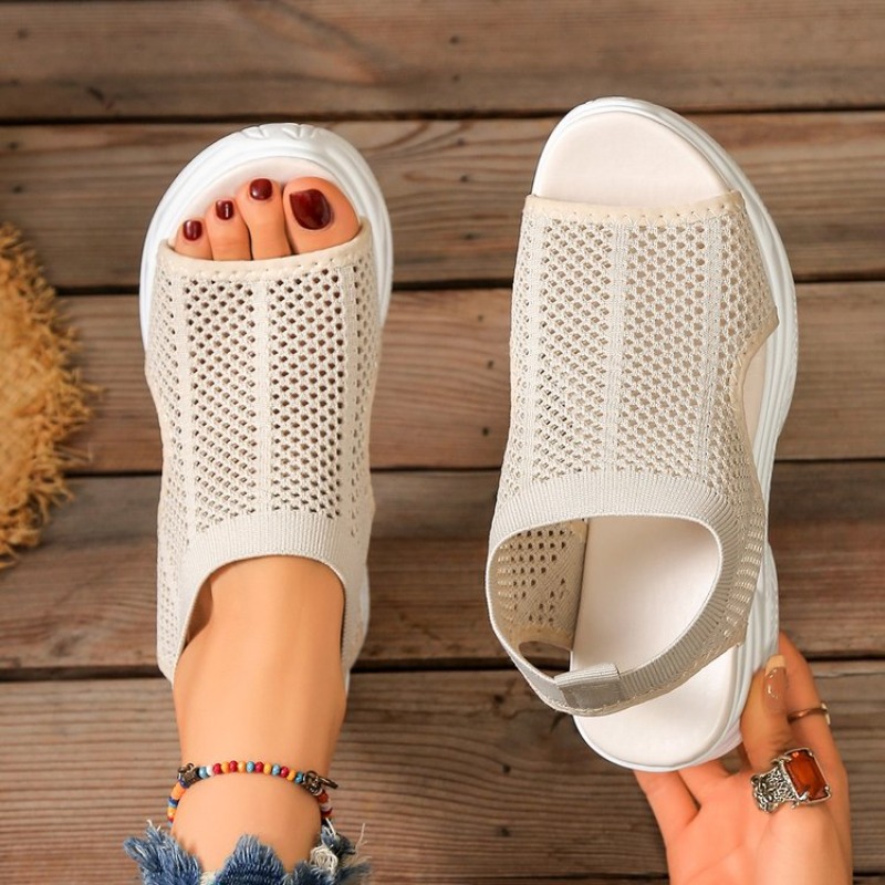 Wedge Espadrille Women - รองเท้าส้นตึกแบบสวมสำหรับผู้หญิง รองเท้าส้นสูงแบบตาข่าย ระบายอากาศได้ดี รองเท้าส้นหนาแบบเปิดนิ้วเท้า รองเท้าผ้าใบลำลองแบบสปอร์ต สำหรับเดินเล่น