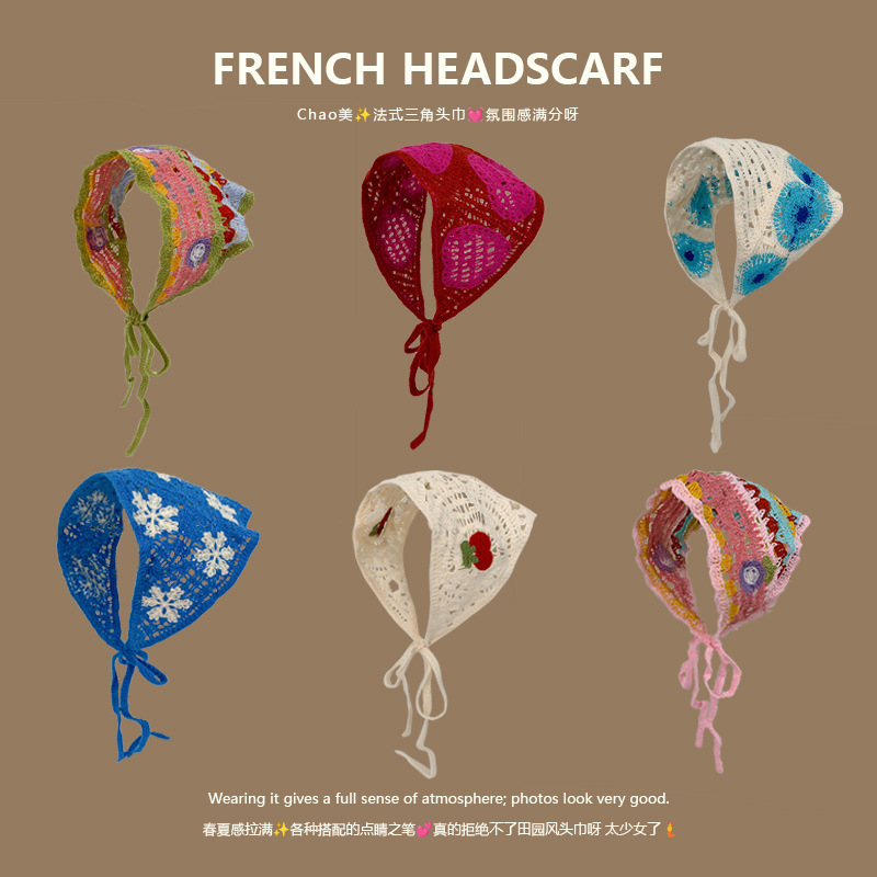 Headband Summer Knit - ที่คาดผมถักทรงสามเหลี่ยม สไตล์ฝรั่งเศส สำหรับวันหยุดฤดูร้อน สวยงาม น่ารัก ยางรัดผมแบบผูกผม