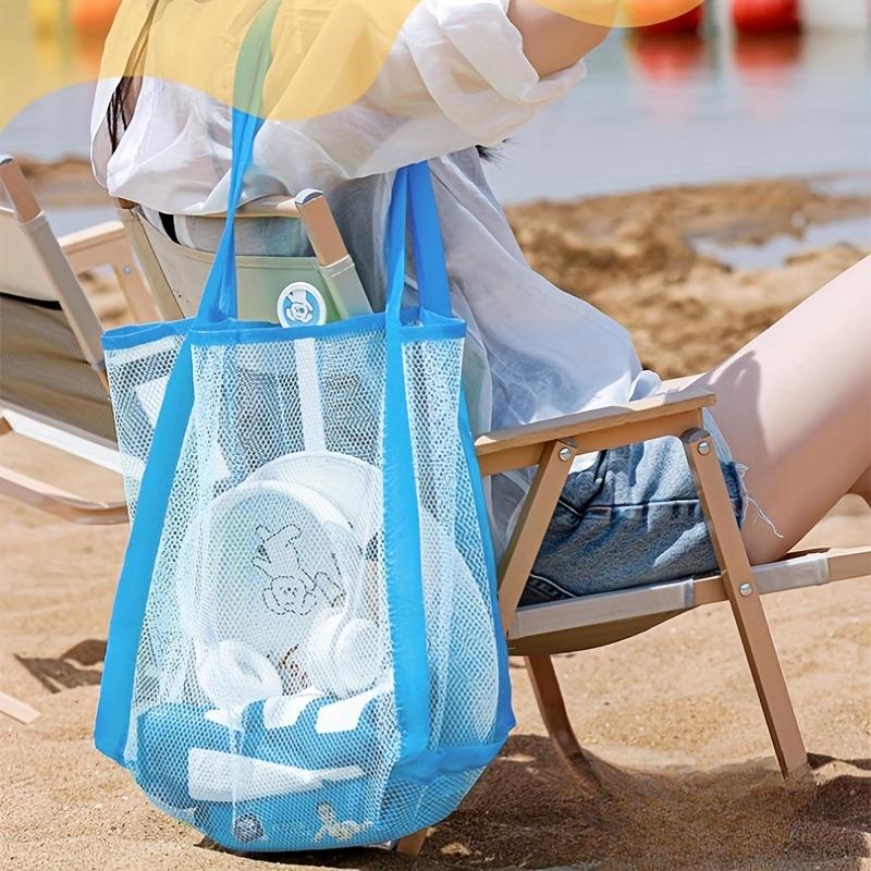 Tote Bag Beach - กระเป๋าชายหาดตาข่ายขนาดใหญ่หลากสี, กระเป๋าหิ้วพกพา Sand-Away, กระเป๋าตาข่ายสำหรับของเล่นกลางแจ้งแบบพับเก็บได้ ระบายอากาศได้ดี