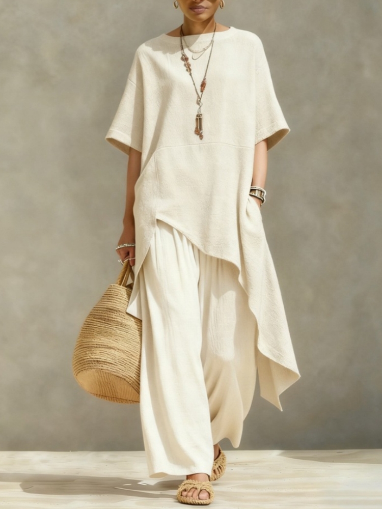 ชุดเซ็ตผ้าฝ้ายลินินสำหรับผู้หญ - Linen Pant Wide บทวิจารณ์และราคา