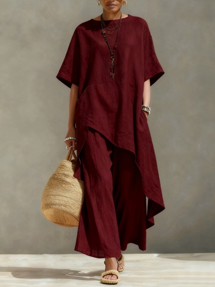 ชุดเซ็ตผ้าฝ้ายลินินสำหรับผู้หญ - Linen Pant Wide บทวิจารณ์และราคา
