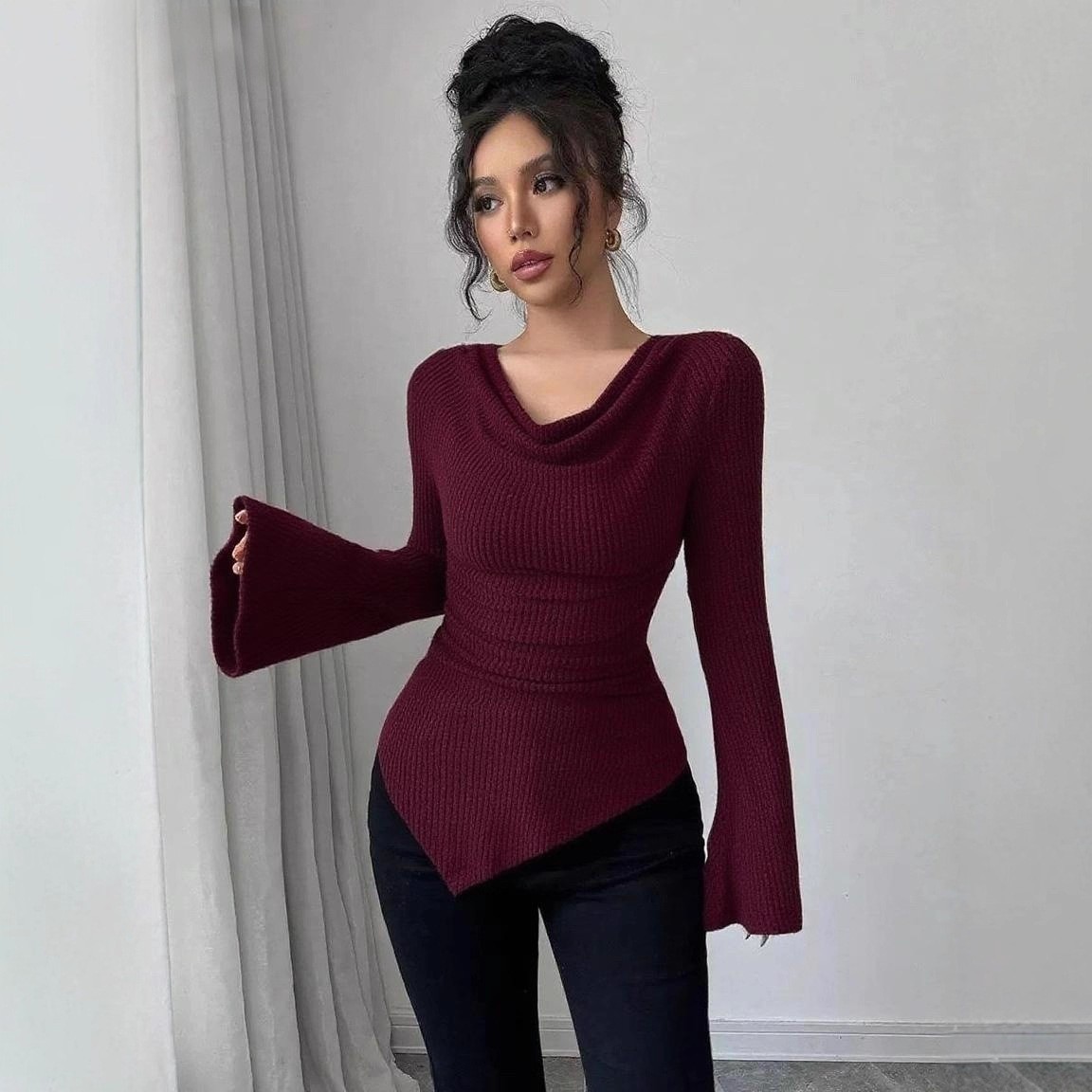 เสื้อผู้หญิงแขนยาว สีพื้น เสื้ - Blouse Off Shoulder บทวิจารณ์และราคา