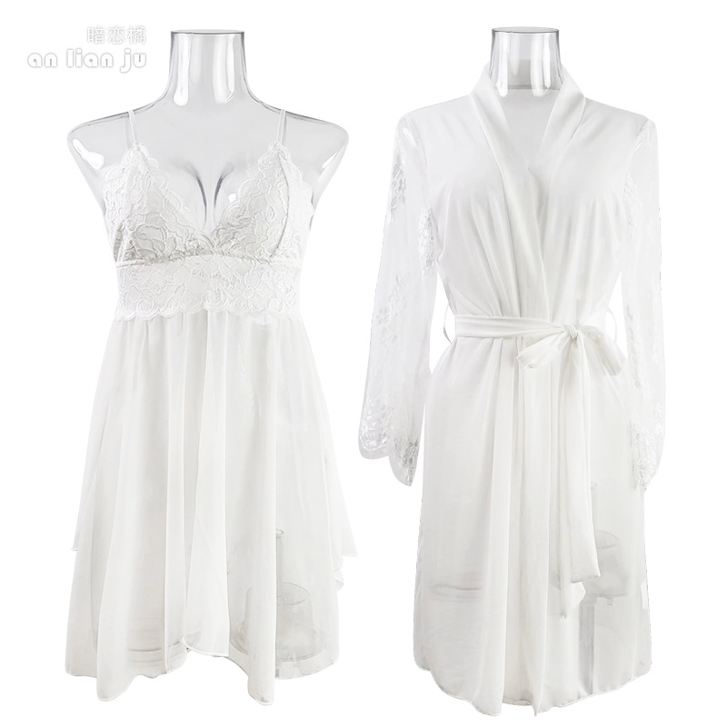 ชุดนอนผู้หญิงสีขาว ชุดนอนลูกไม - Kimono Sheer Floral บทวิจารณ์และราคา