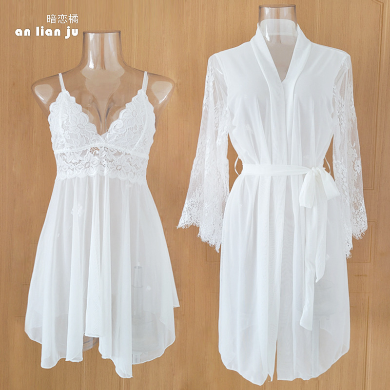 ชุดนอนผู้หญิงสีขาว ชุดนอนลูกไม - Kimono Sheer Floral บทวิจารณ์และราคา