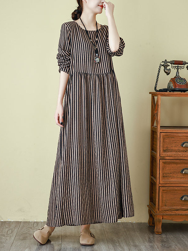 เดรสยาวคอกลมสไตล์ใหม่สำหรับฤดู - Linen Dress Wrap บทวิจารณ์และราคา