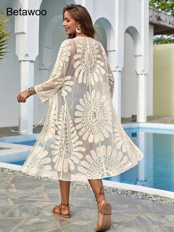 ชุดคลุมชายหาดแบบกิโมโนสำหรับผู - Kimono Sheer Floral บทวิจารณ์และราคา