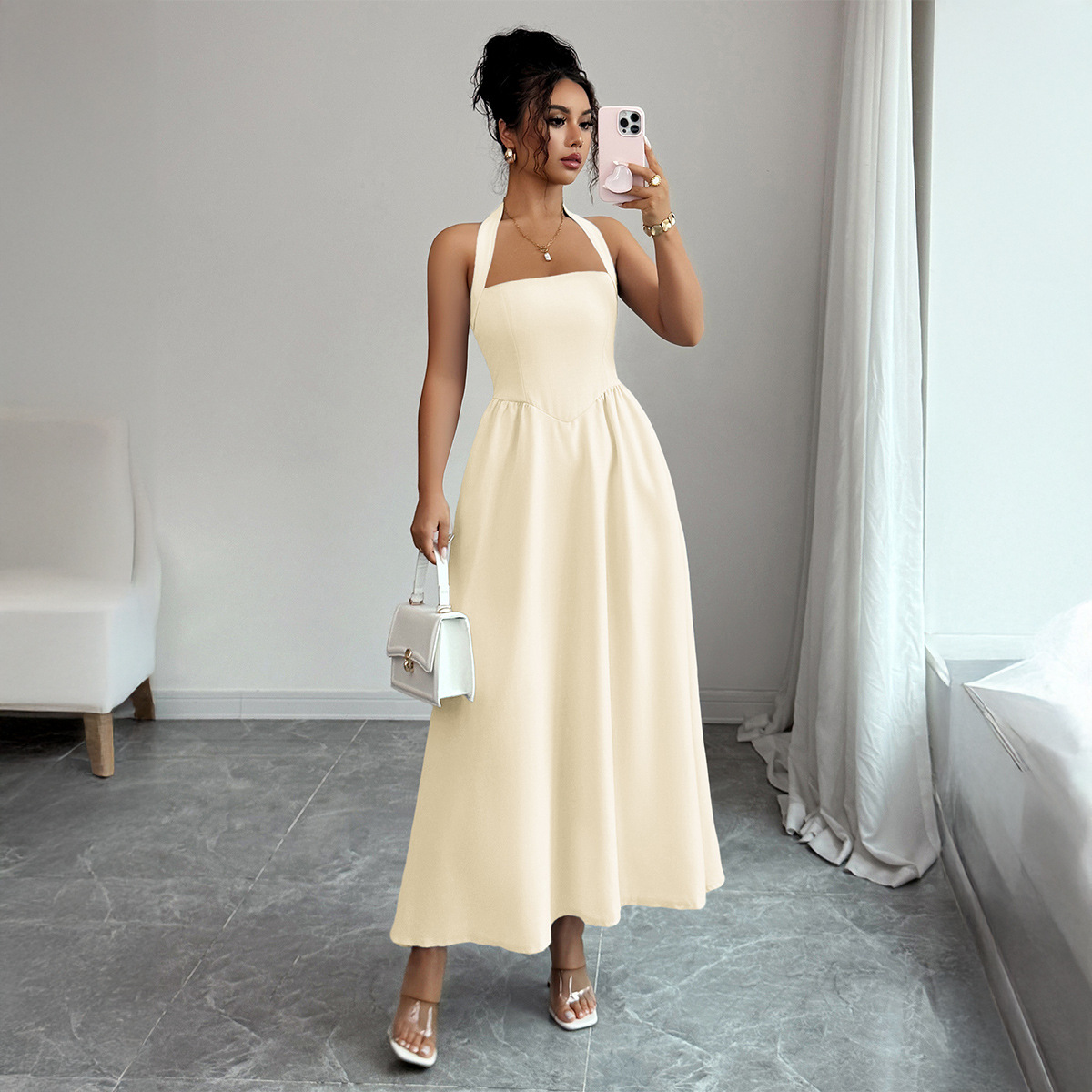 ชุดเดรสผู้หญิง 5 สี คอ halter  - Maxi Dress Halter บทวิจารณ์และราคา