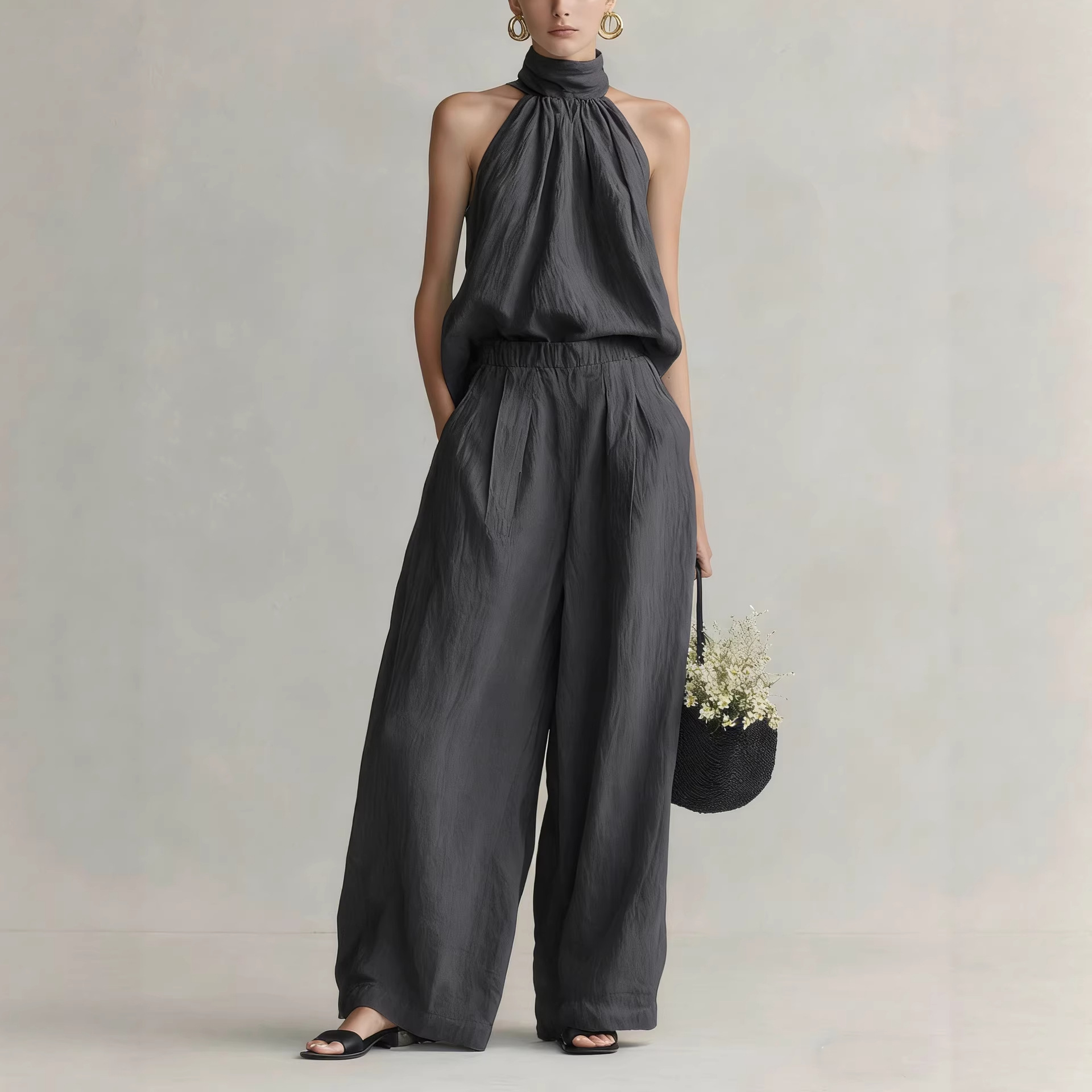 ชุดลำลองสำหรับผู้หญิง ฤดูร้อนป - Linen Pant Wide บทวิจารณ์และราคา