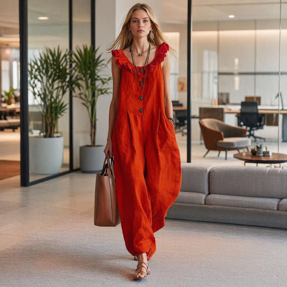 จั๊มสูทผู้หญิง ระบายอากาศได้ดี - Jumpsuit Linen Relaxed บทวิจารณ์และราคา