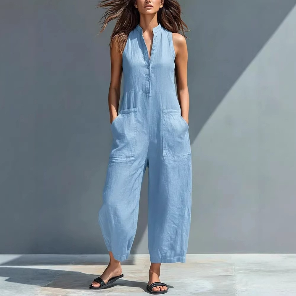 ชุดจั๊มสูทผู้หญิงแบบไม่มีแขน ค - Jumpsuit Linen Relaxed บทวิจารณ์และราคา