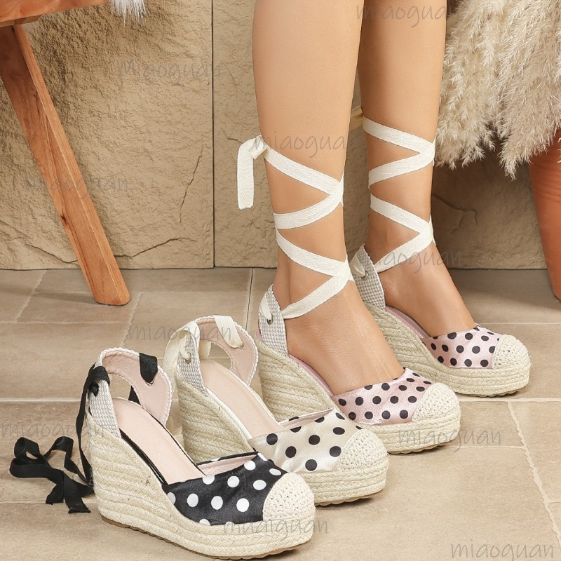 รองเท้าส้นเตารีดแบบสานลายจุดสำ - Wedge Espadrille Women บทวิจารณ์และราคา