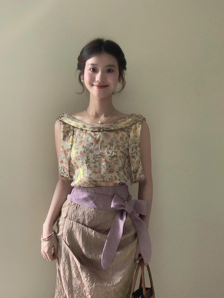 ชุดเสื้อแขนกุดลายดอกวินเทจ XZY - Midi Skirt Floral บทวิจารณ์และราคา