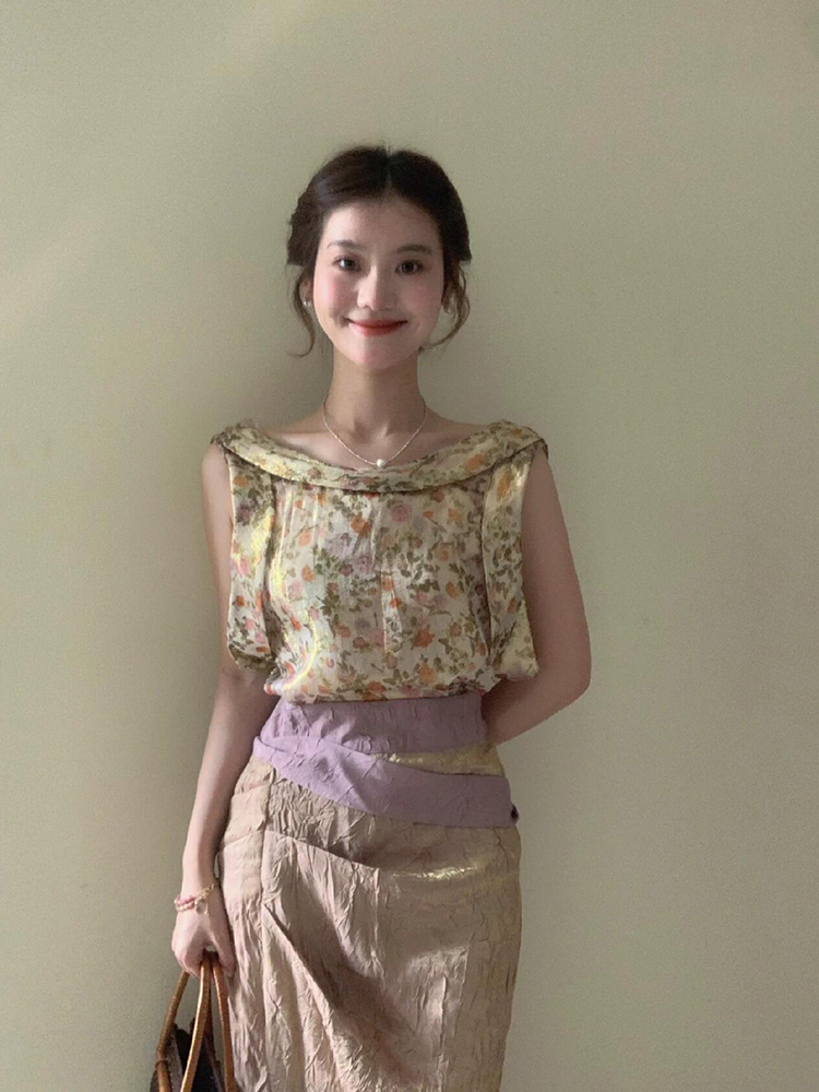 ชุดเสื้อแขนกุดลายดอกวินเทจ XZY - Midi Skirt Floral บทวิจารณ์และราคา