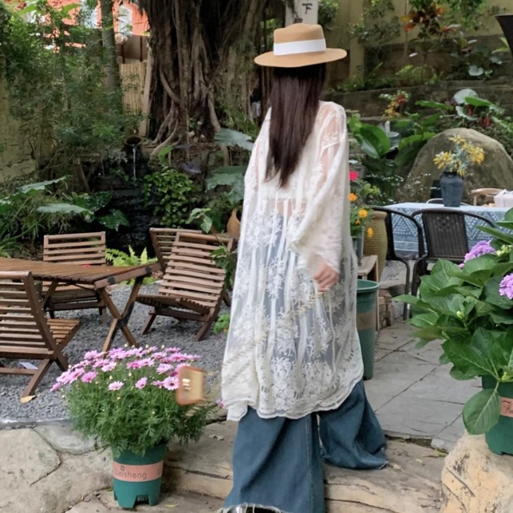 เสื้อคลุมชายหาดแขนยาวแบบโปร่งบ - Kimono Sheer Floral บทวิจารณ์และราคา