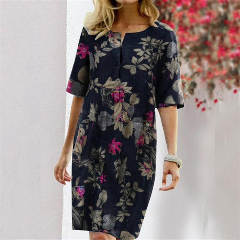 ชุดเดรสผ้าฝ้ายลินินพิมพ์ลายสำห - Linen Dress Wrap บทวิจารณ์และราคา