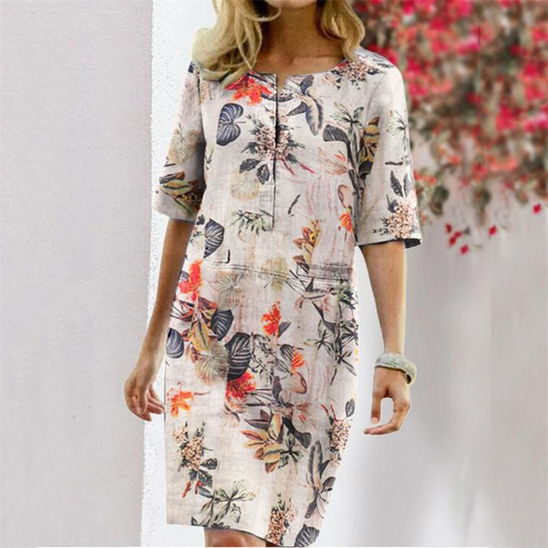 ชุดเดรสผ้าฝ้ายลินินพิมพ์ลายสำห - Linen Dress Wrap บทวิจารณ์และราคา