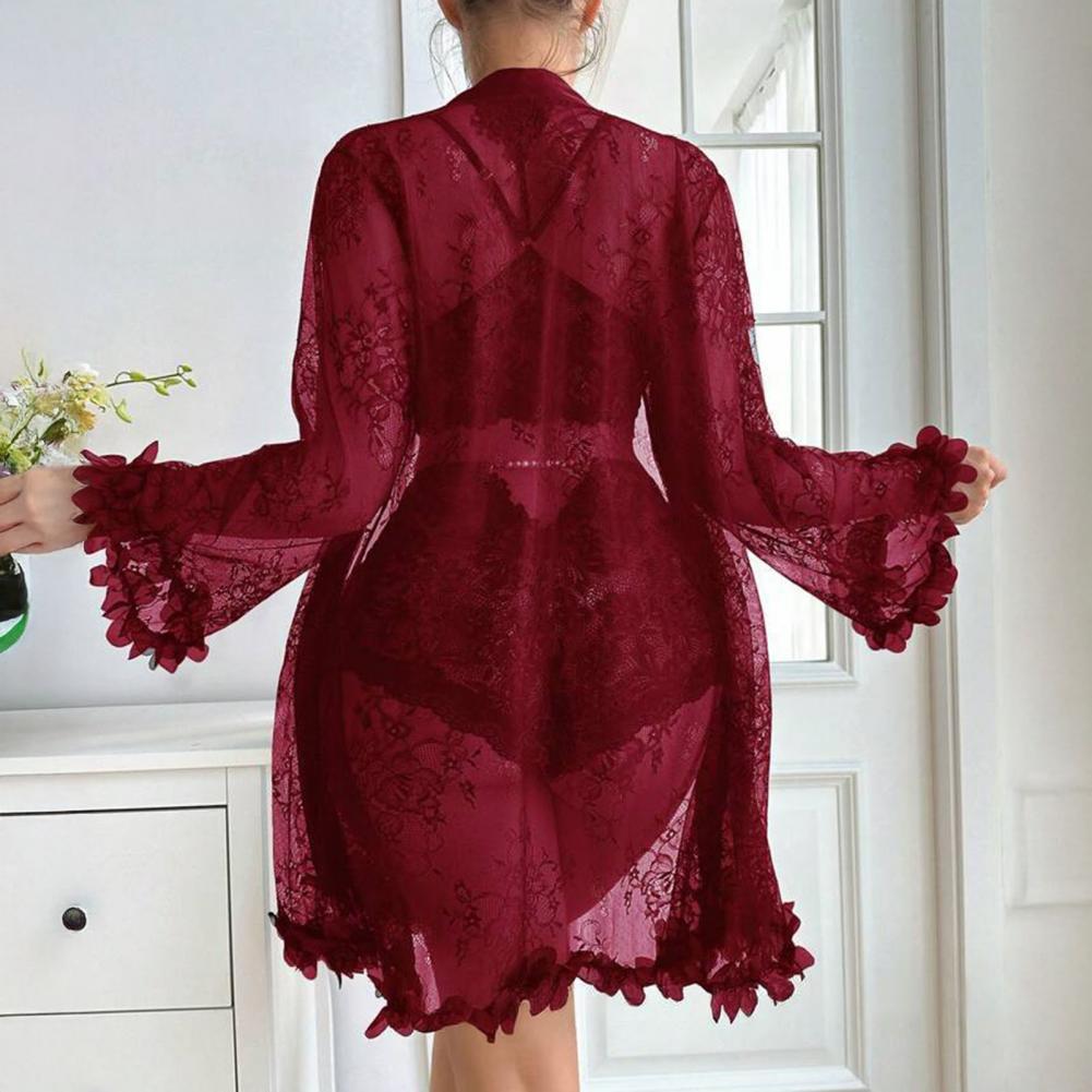 ชุดนอนเซ็กซี่ ชุดนอนลูกไม้ลายด - Kimono Sheer Floral บทวิจารณ์และราคา