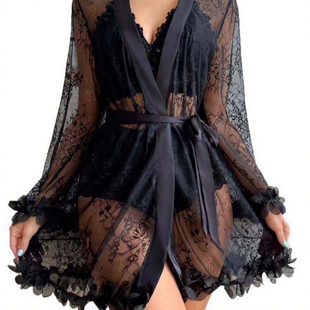 ชุดนอนเซ็กซี่ ชุดนอนลูกไม้ลายด - Kimono Sheer Floral บทวิจารณ์และราคา