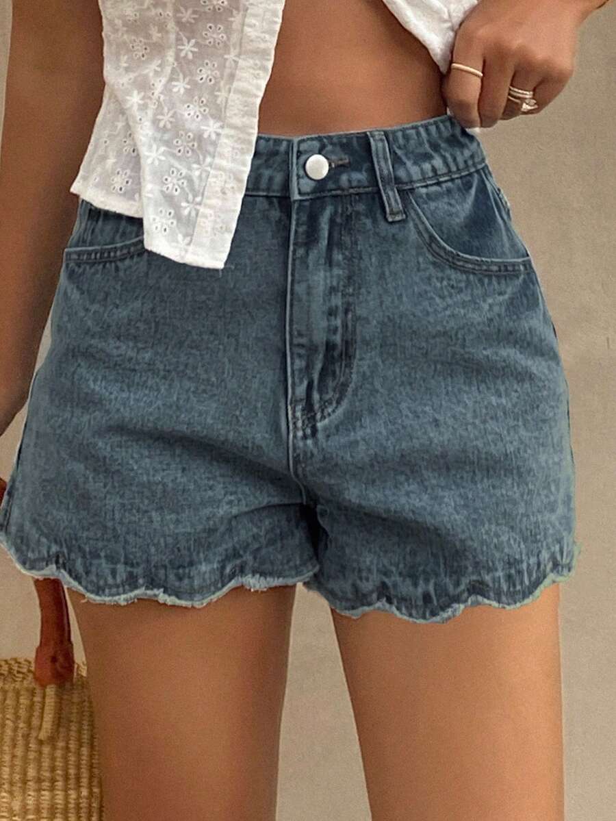 กางเกงยีนส์ขาสั้นลำลองสำหรับผู - Shorts Denim Frayed บทวิจารณ์และราคา