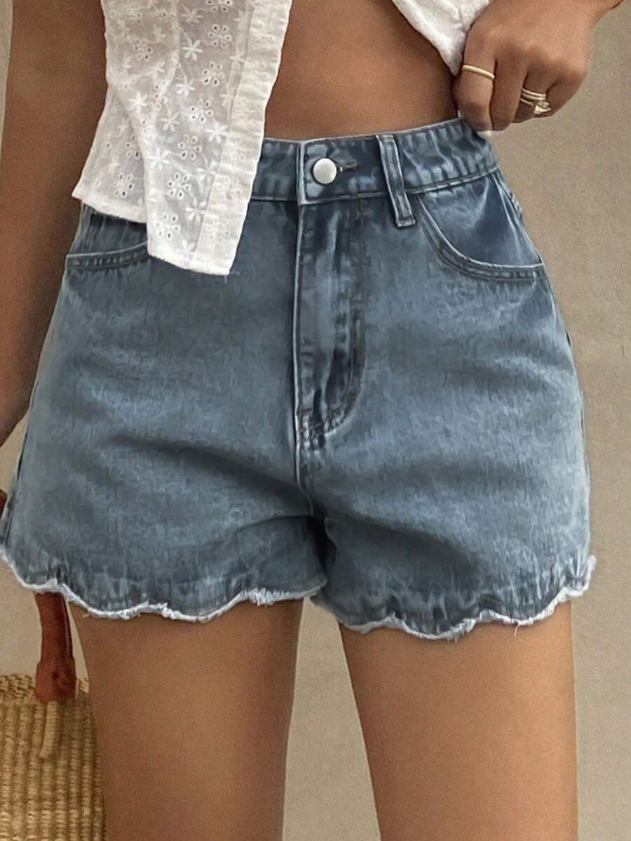 กางเกงยีนส์ขาสั้นลำลองสำหรับผู - Shorts Denim Frayed บทวิจารณ์และราคา