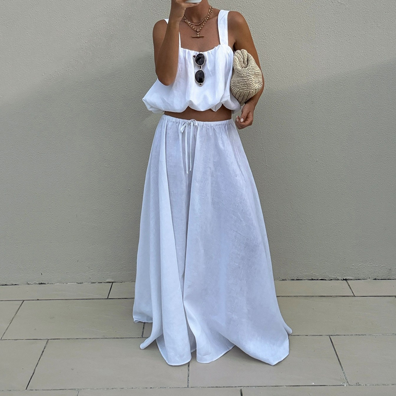 ชุดเซ็ต 2 ชิ้น เสื้อแขนกุดผ้าฝ - Linen Pant Wide บทวิจารณ์และราคา