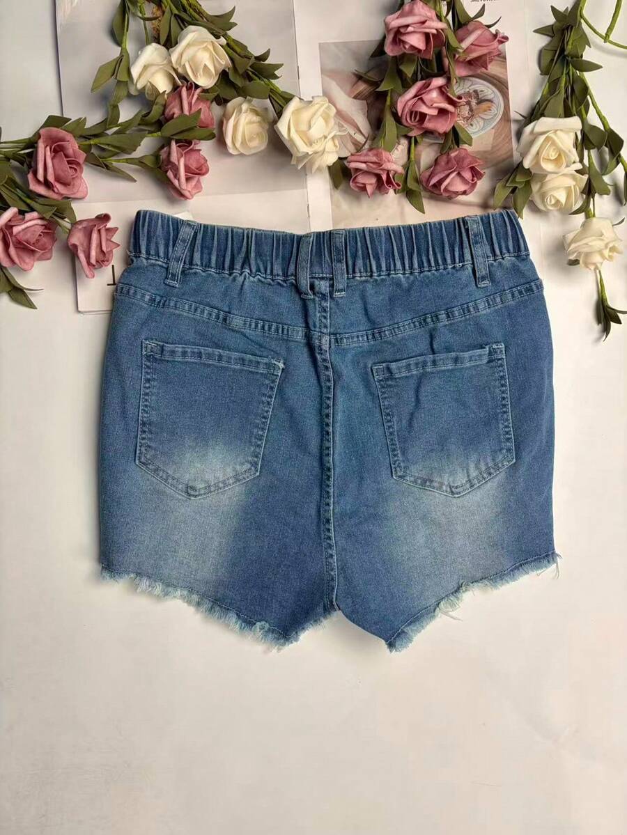 กางเกงขาสั้นผ้ายีนส์เอวยางยืดส - Shorts Denim Frayed บทวิจารณ์และราคา