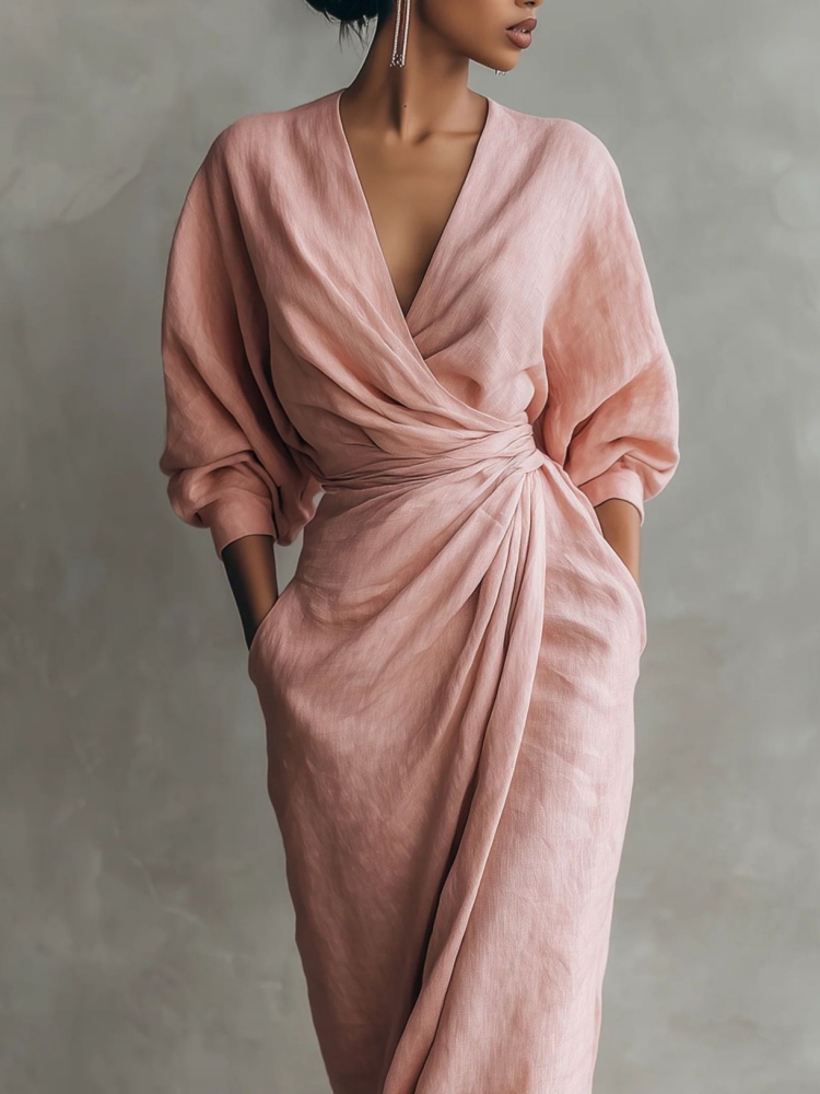 เดรสยาวผ้าลินินผสมสำหรับผู้หญิ - Linen Dress Wrap บทวิจารณ์และราคา