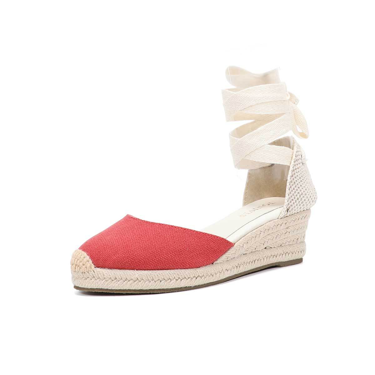 รองเท้าส้นเตารีดแบบผูกเชือกสำห - Wedge Espadrille Women บทวิจารณ์และราคา