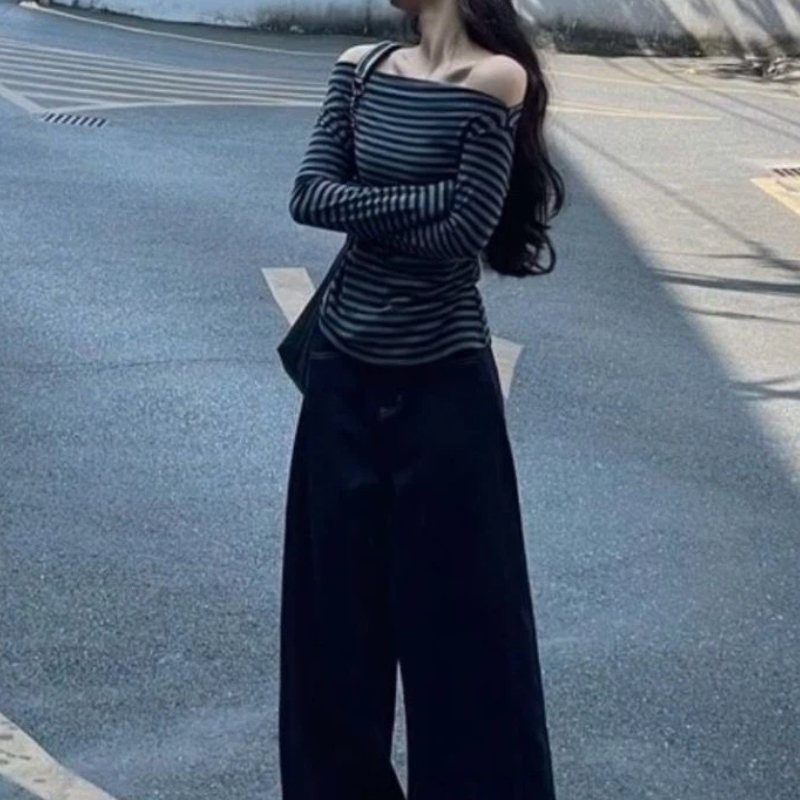 เสื้อผู้หญิงวินเทจลายทางเปิดไห - Blouse Off Shoulder บทวิจารณ์และราคา